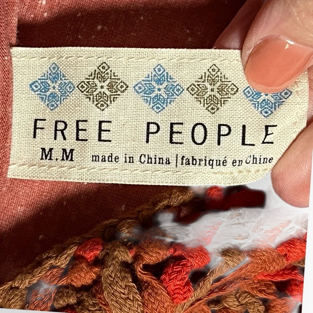 Free People Asymmetrical Hem‎ Macrame Bodycon Dress sz  XS Brick Red Festival